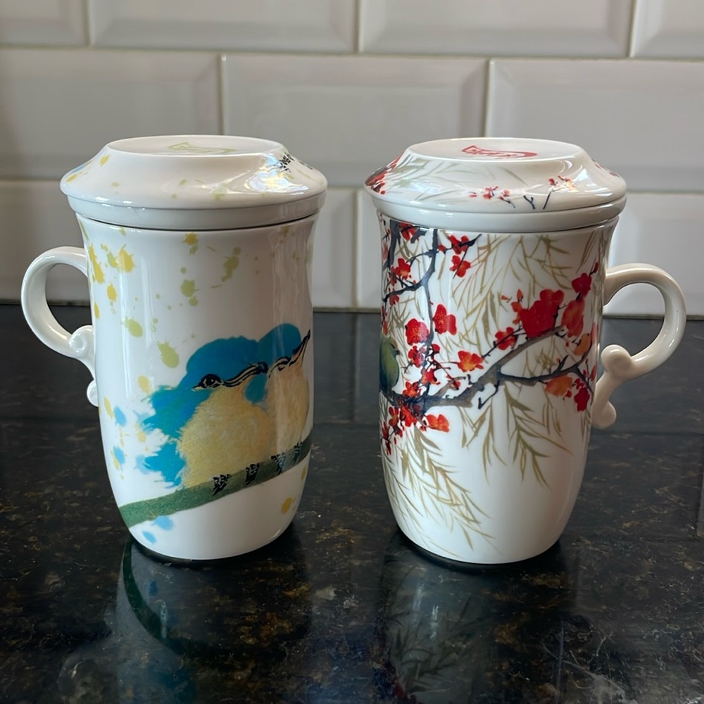 Two Teavana Ceramic Tea Infusers (Cup, Lid, and Infuser Basket)